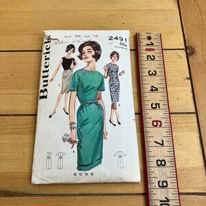 Sheath Fitted Dress Butterick 2491 Sewing Pattern Women's Bust 32" Vintage 1960s
